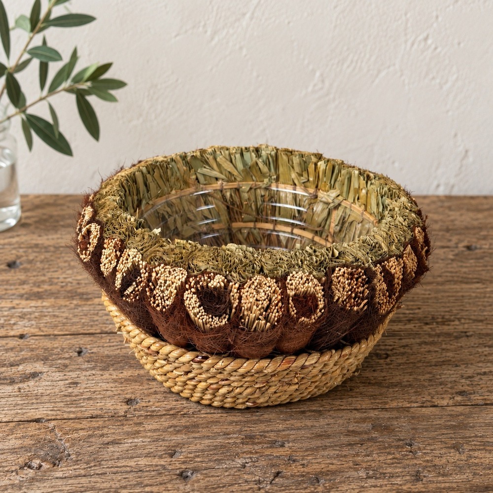 Vintage Boho Woven Seagrass Harvest Basket Natural Fiber Planter Farmhouse 12"